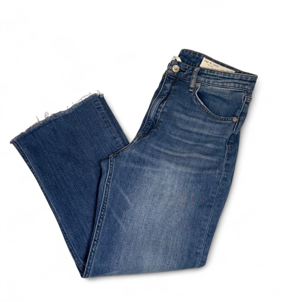 Rag & Bone blue denim high rise ankle flare jeans